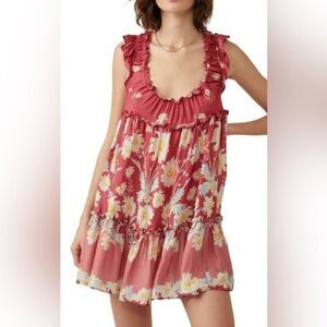 Free People Bali Wild Daisy Slip Mini Dress Size Small Red Renaissance